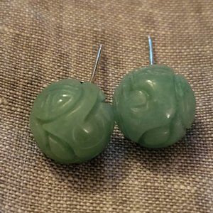 Green Dyed Jade Carved Ball Stud Earrings by R.H. Macy & Co. Fine Jewelry NWT